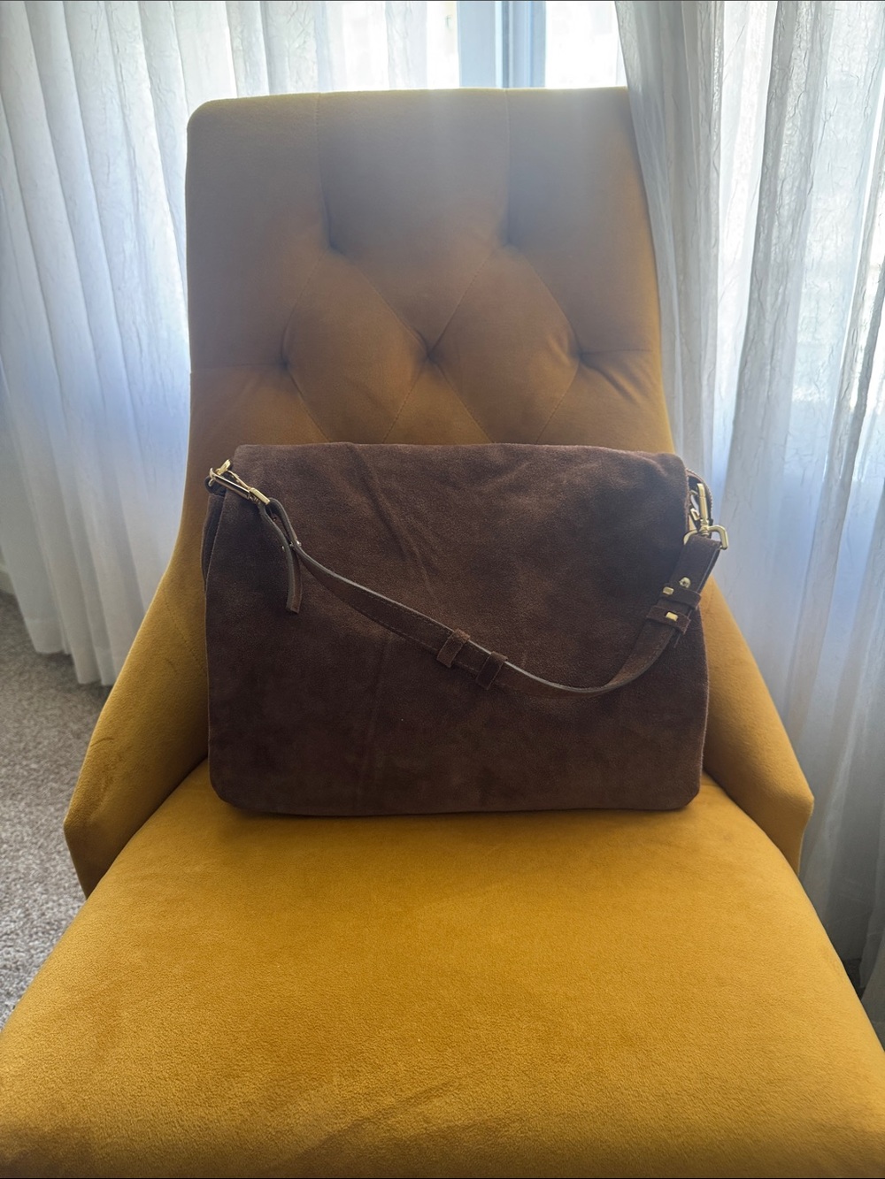 Made in Italy Brown Suede Saddle Bag with Flap